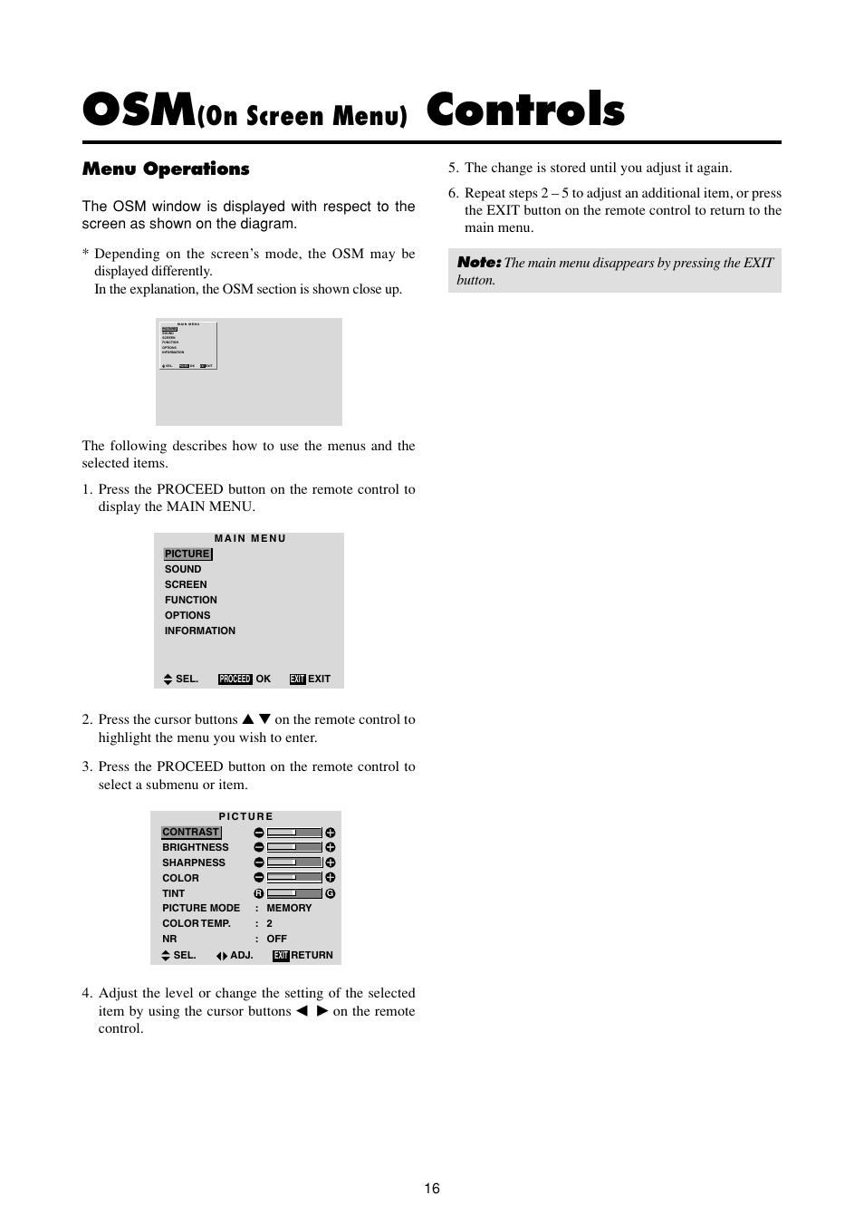 Controls, On screen menu), Menu operations | On the remote control | Marantz PD4293D User Manual | Page 23 / 64