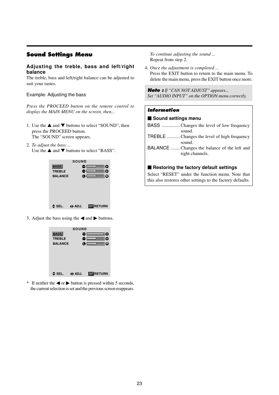 Sound settings menu | Marantz PD4293D User Manual | Page 30 / 64