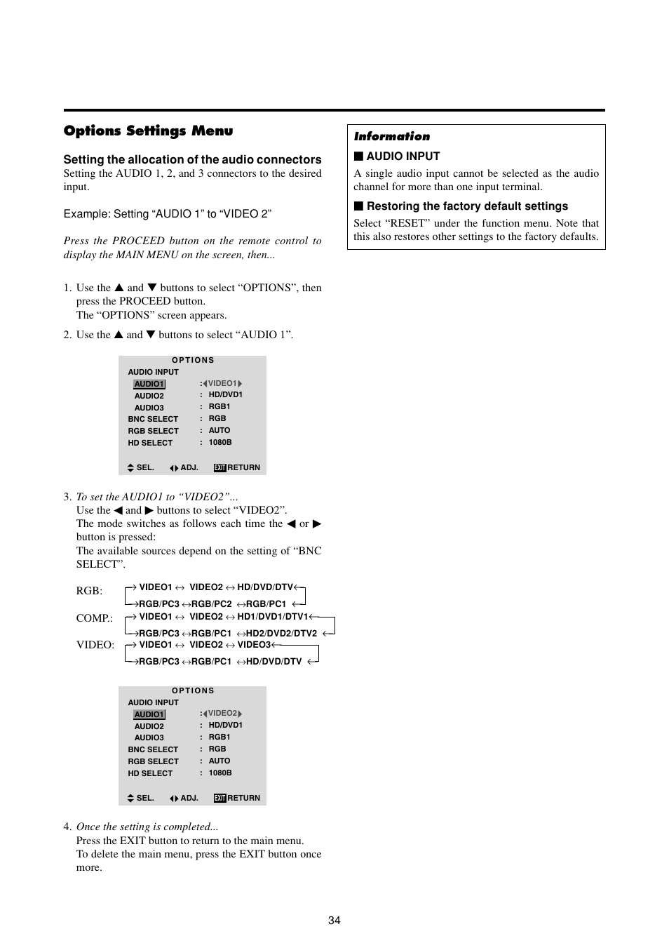 Options settings menu | Marantz PD4293D User Manual | Page 41 / 64