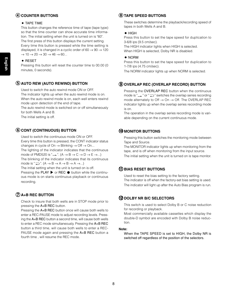 Marantz 3-Head Double Cassette Deck PMD520 User Manual | Page 9 / 22