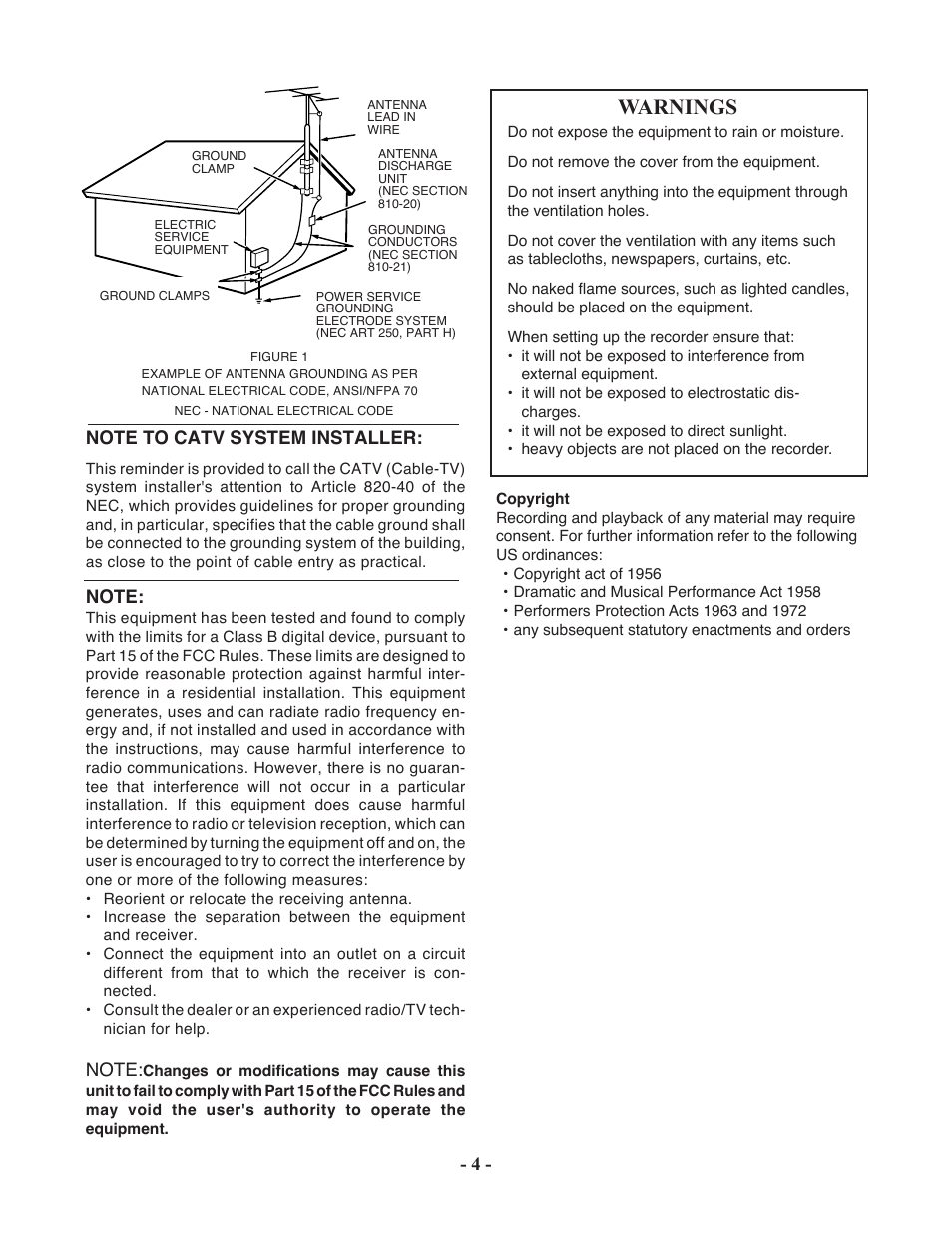 Warnings | Marantz PMD570 User Manual | Page 4 / 55