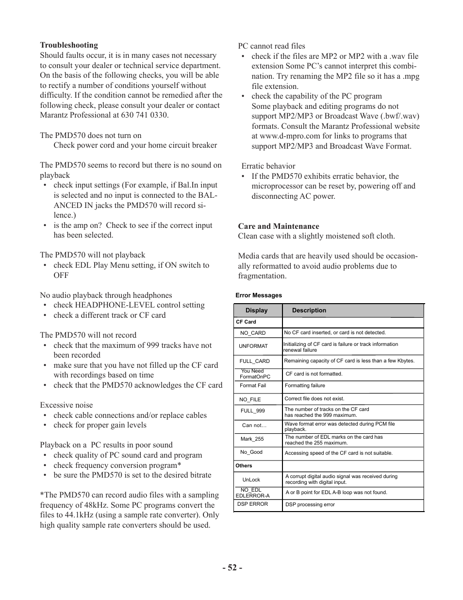 Marantz PMD570 User Manual | Page 52 / 55