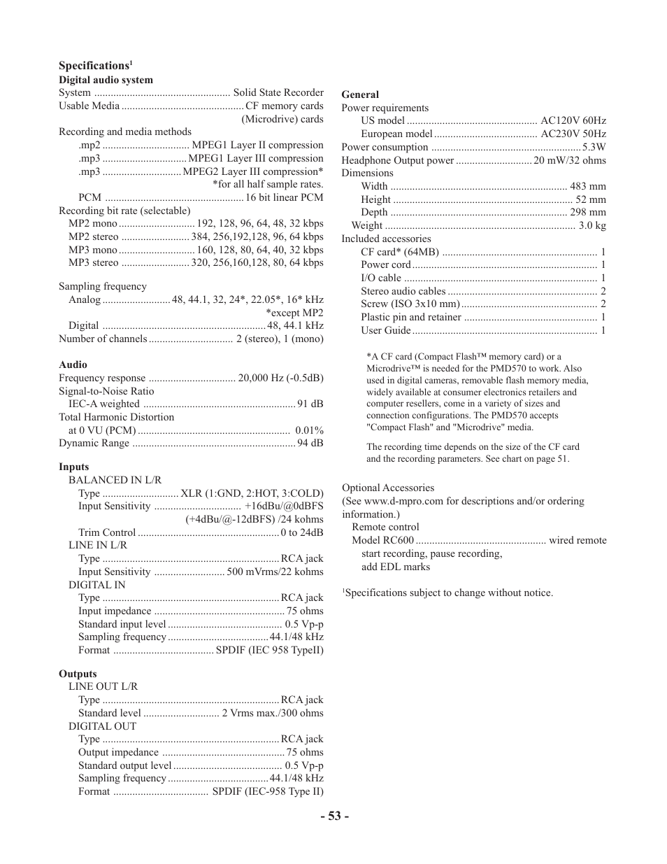 Marantz PMD570 User Manual | Page 53 / 55
