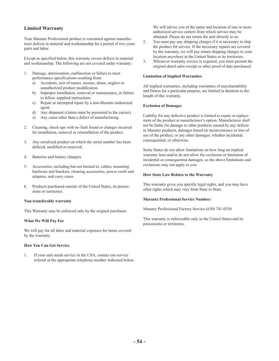 Marantz PMD570 User Manual | Page 54 / 55
