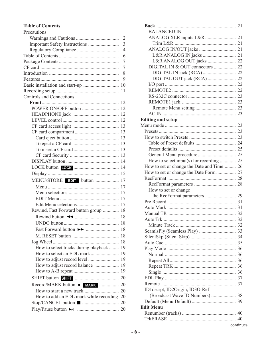 Marantz PMD570 User Manual | Page 6 / 55