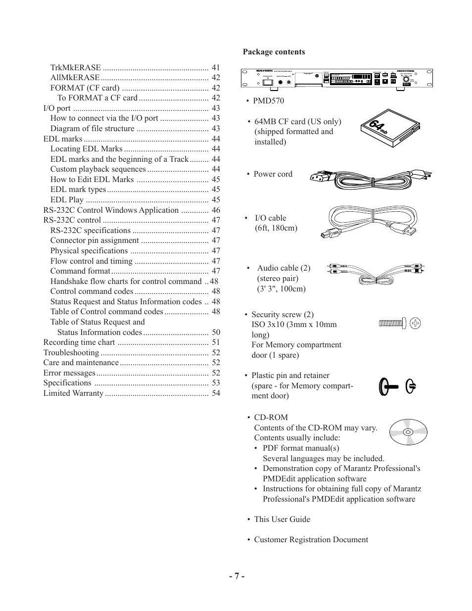 Package contents • pmd570 | Marantz PMD570 User Manual | Page 7 / 55