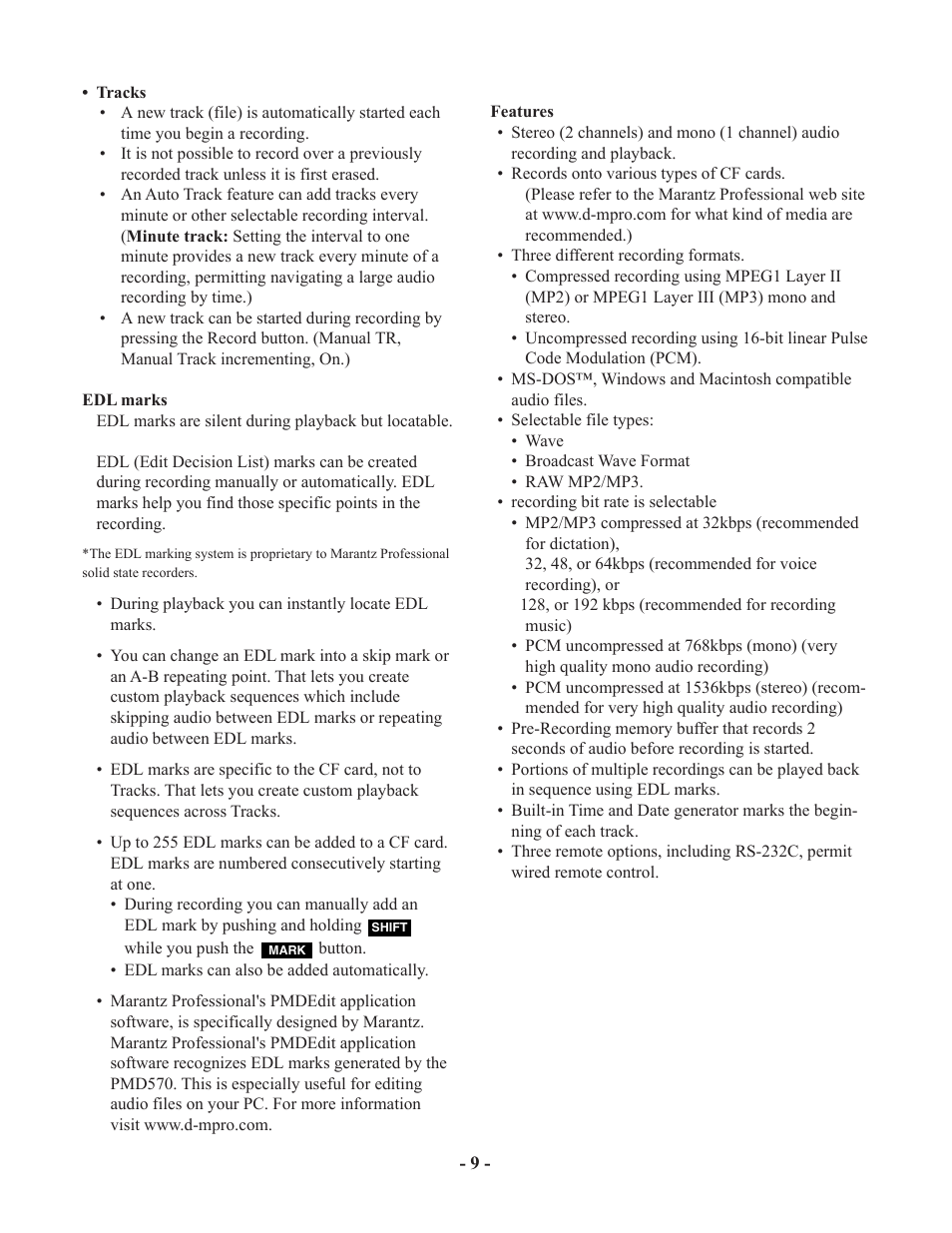 Marantz PMD570 User Manual | Page 9 / 55