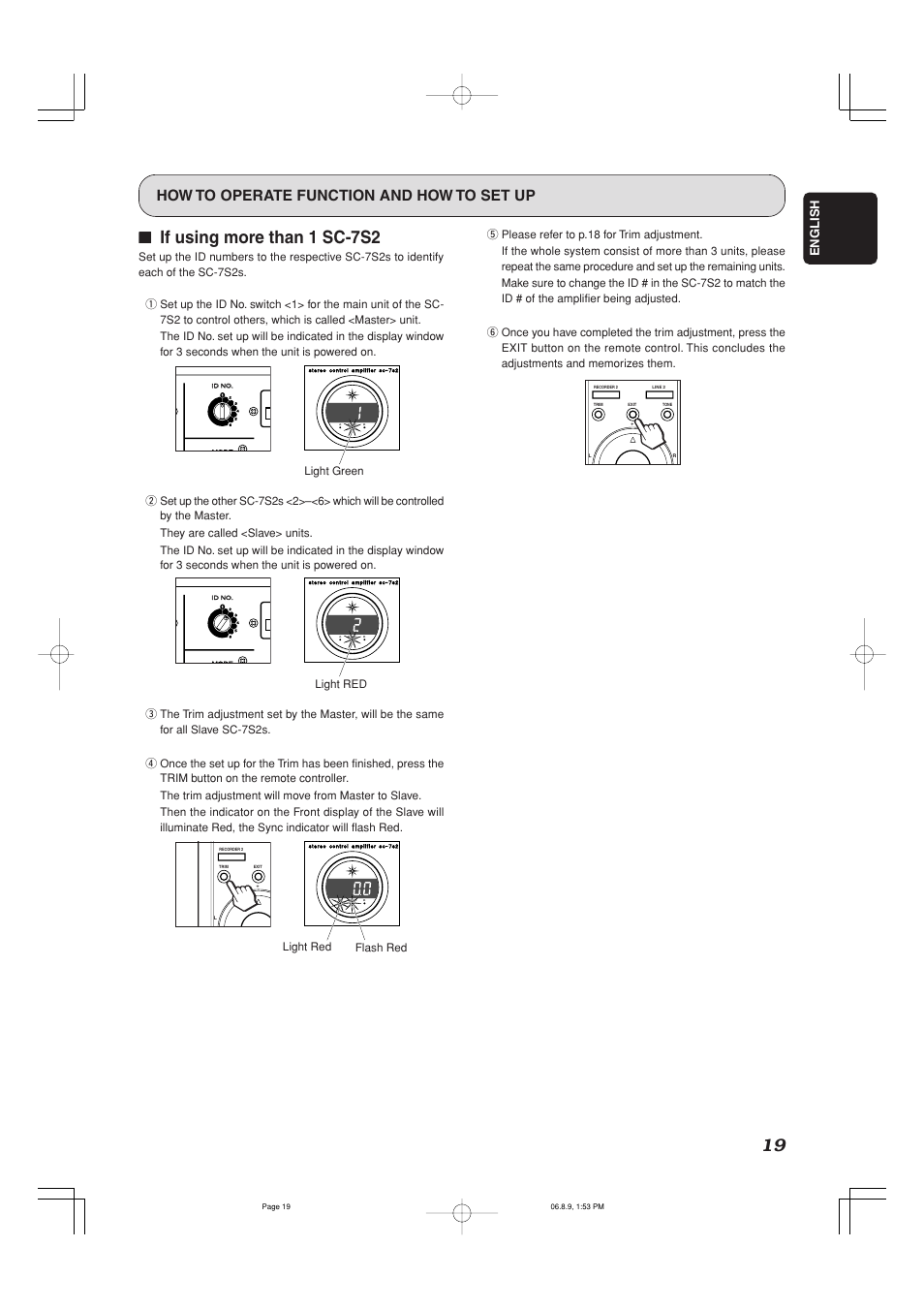 If using more than 1 sc-7s2, How to operate function and how to set up, English | Light red flash red light red light green | Marantz SC-7S2 User Manual | Page 23 / 26