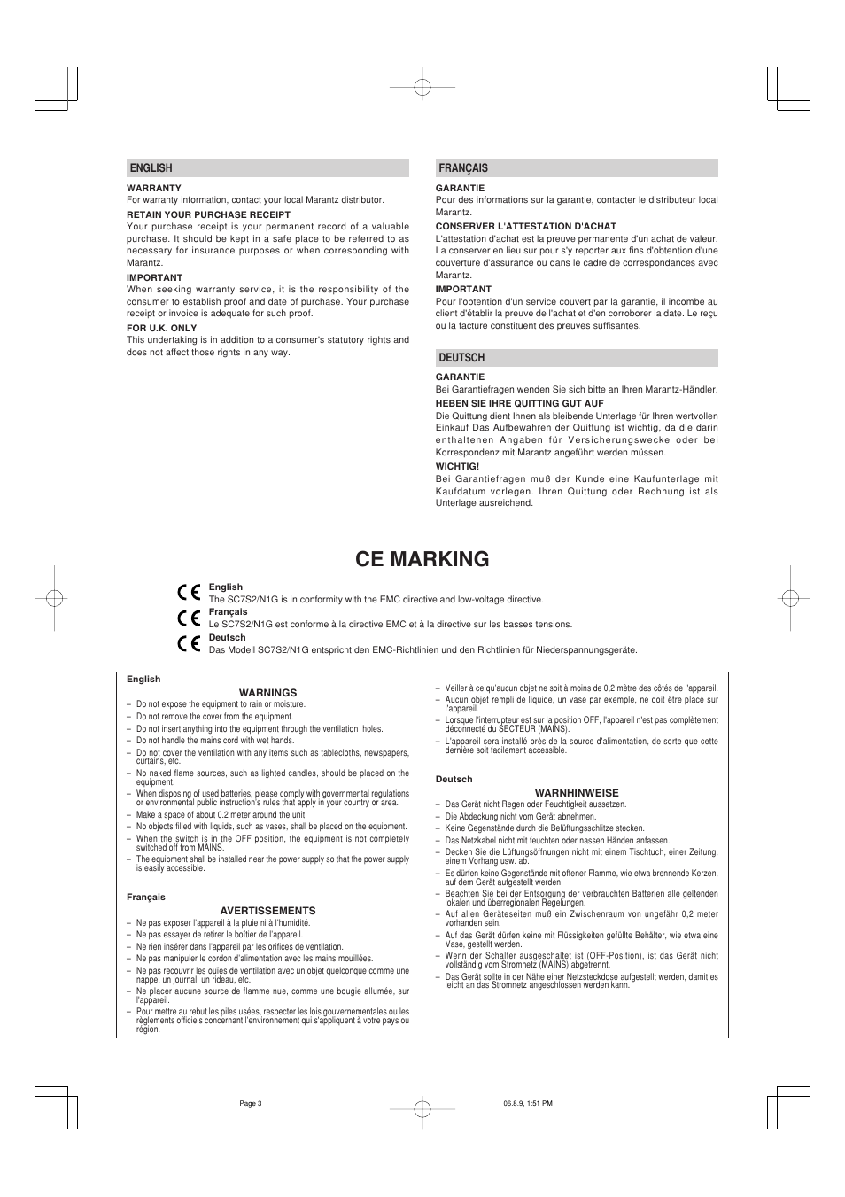 Ce marking | Marantz SC-7S2 User Manual | Page 4 / 26