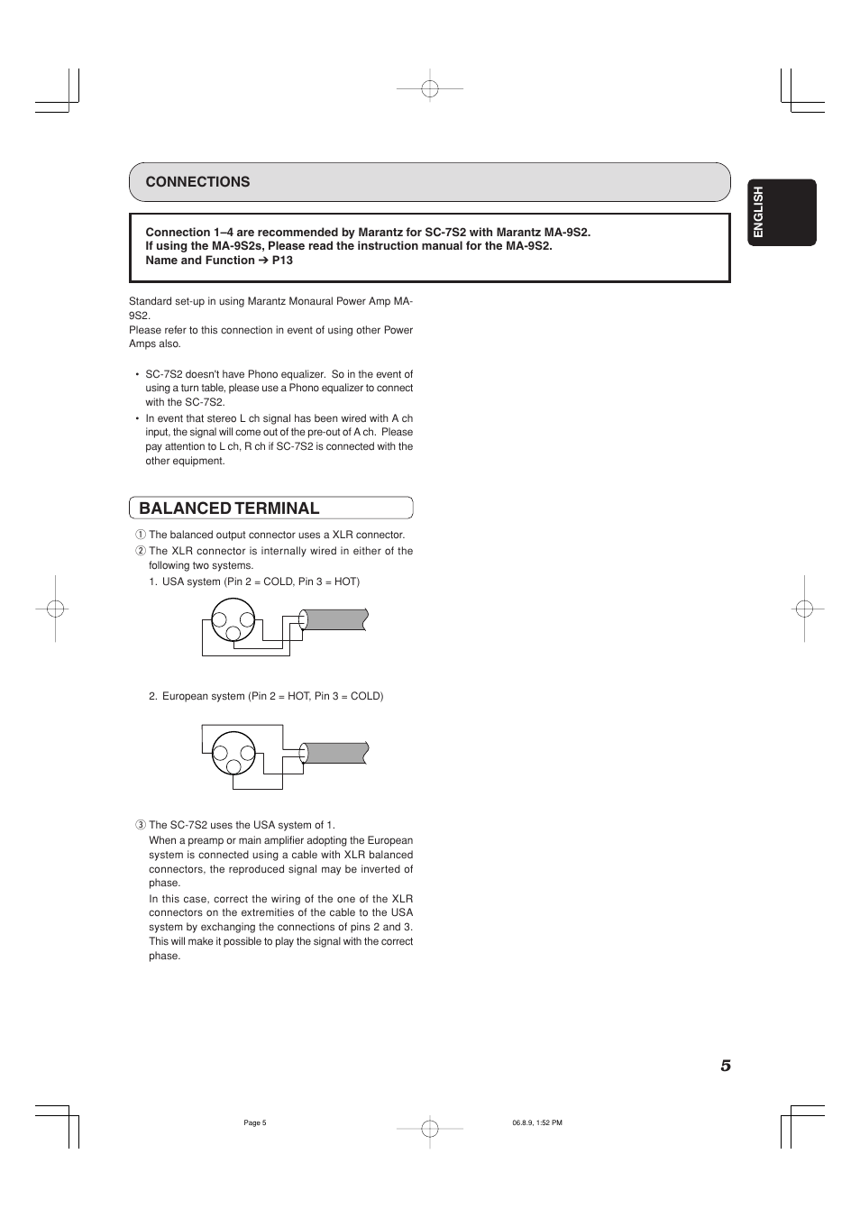 Balanced terminal | Marantz SC-7S2 User Manual | Page 9 / 26
