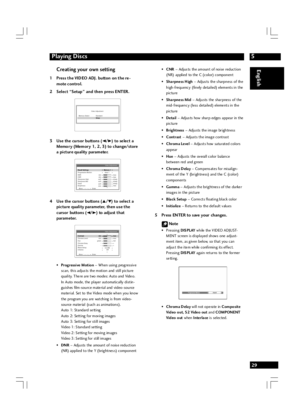 5playing discs, English creating your own setting | Marantz DV7600 User Manual | Page 29 / 56