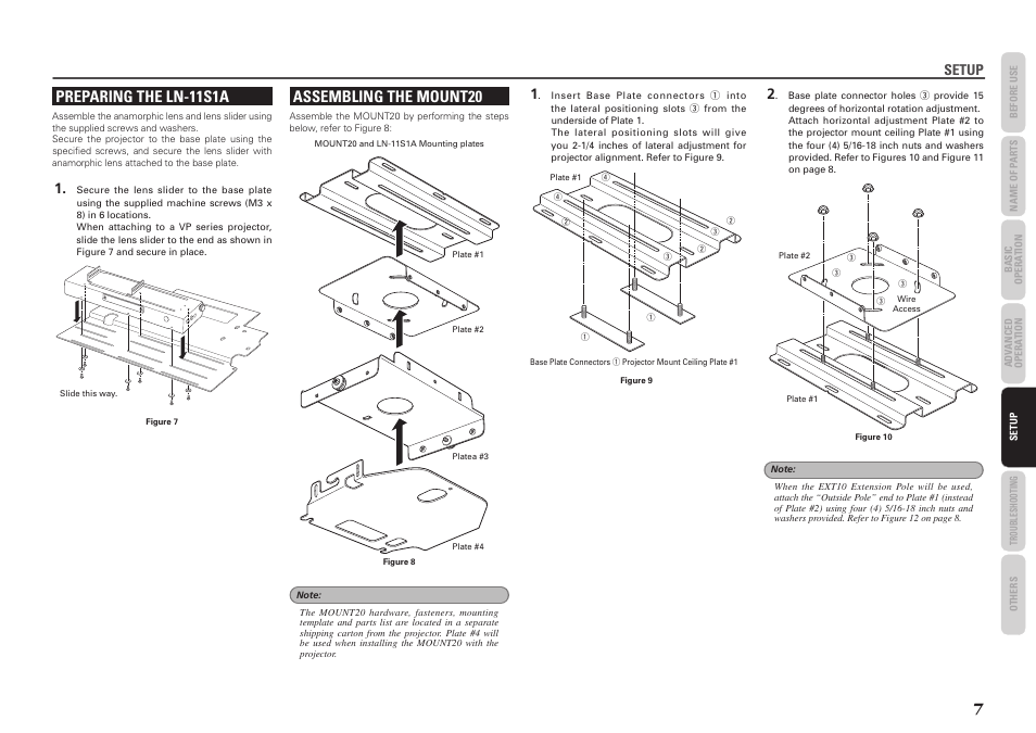 Preparing the ln-11s1a, Assembling the mount20, Setup | Marantz LN-11S1A User Manual | Page 11 / 18