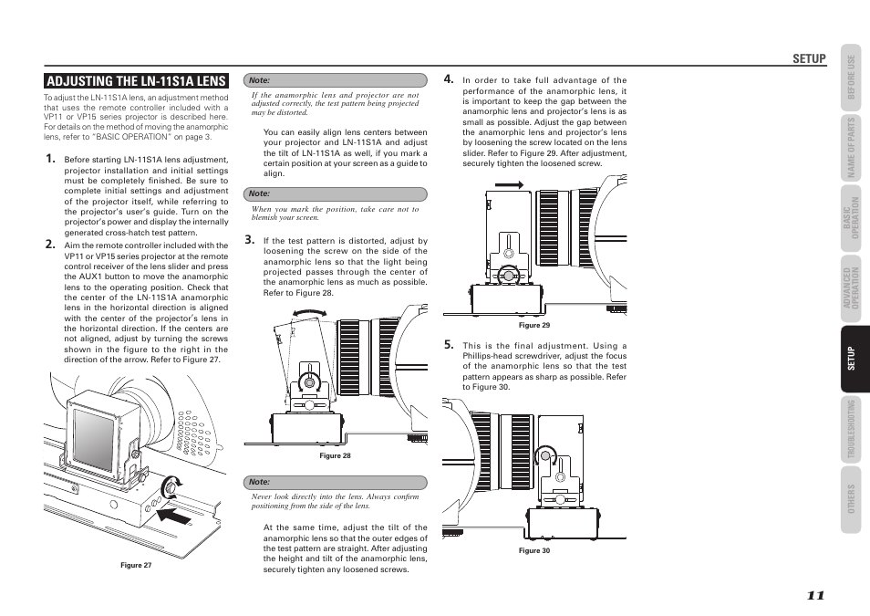Adjusting the ln-11s1a lens, Setup | Marantz LN-11S1A User Manual | Page 15 / 18