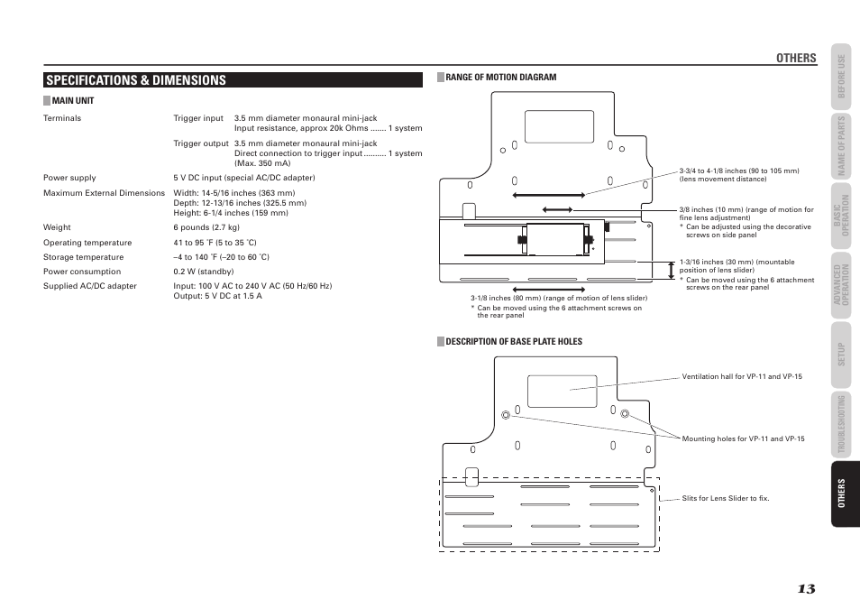 Specifications & dimensions, Others | Marantz LN-11S1A User Manual | Page 17 / 18