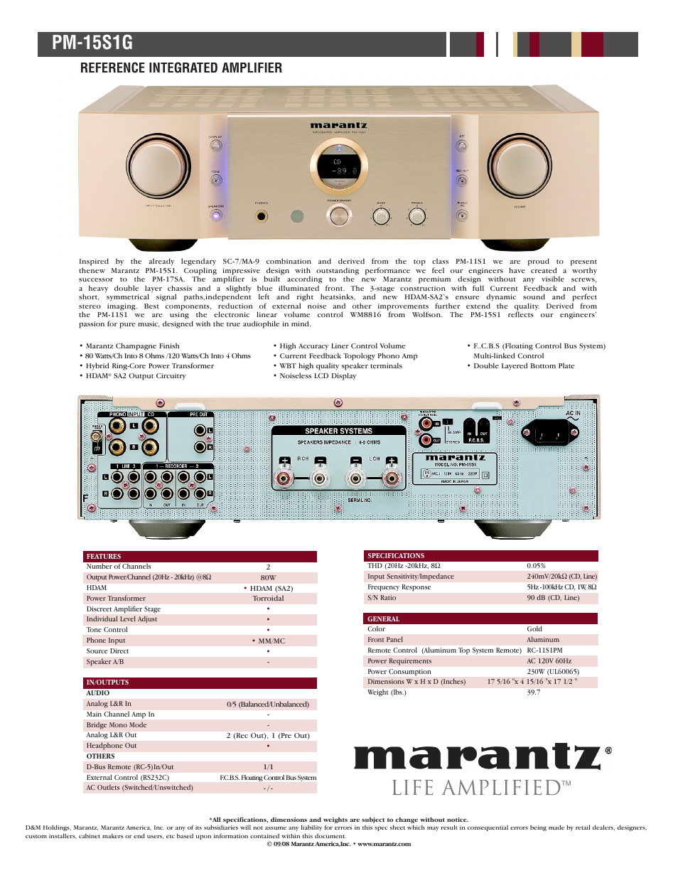 Marantz PM-15S1G User Manual | 1 page