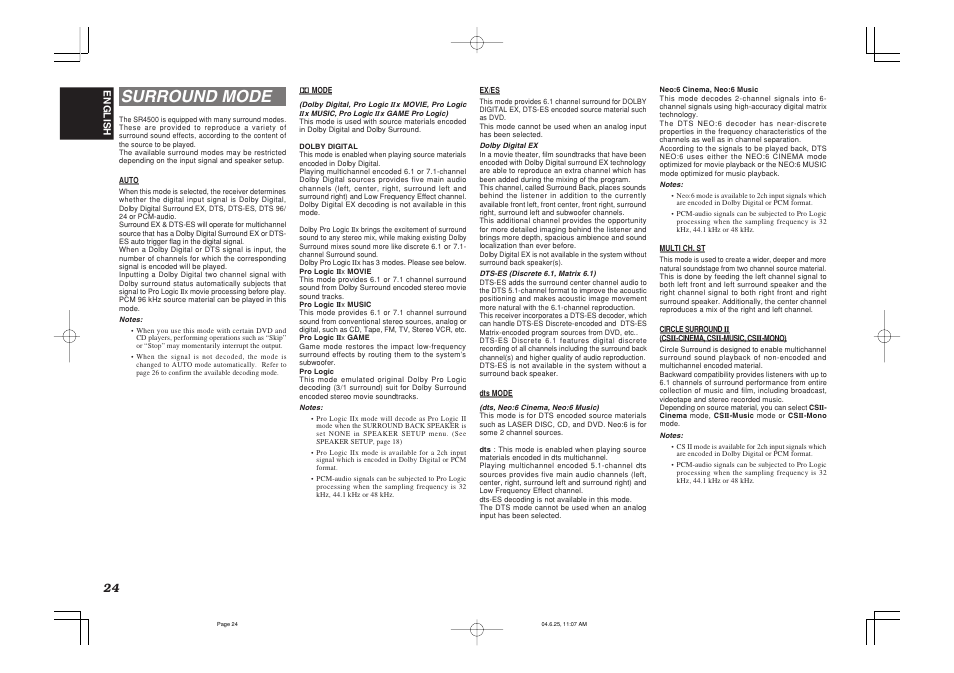 Surround mode | Marantz SR4500 User Manual | Page 27 / 41