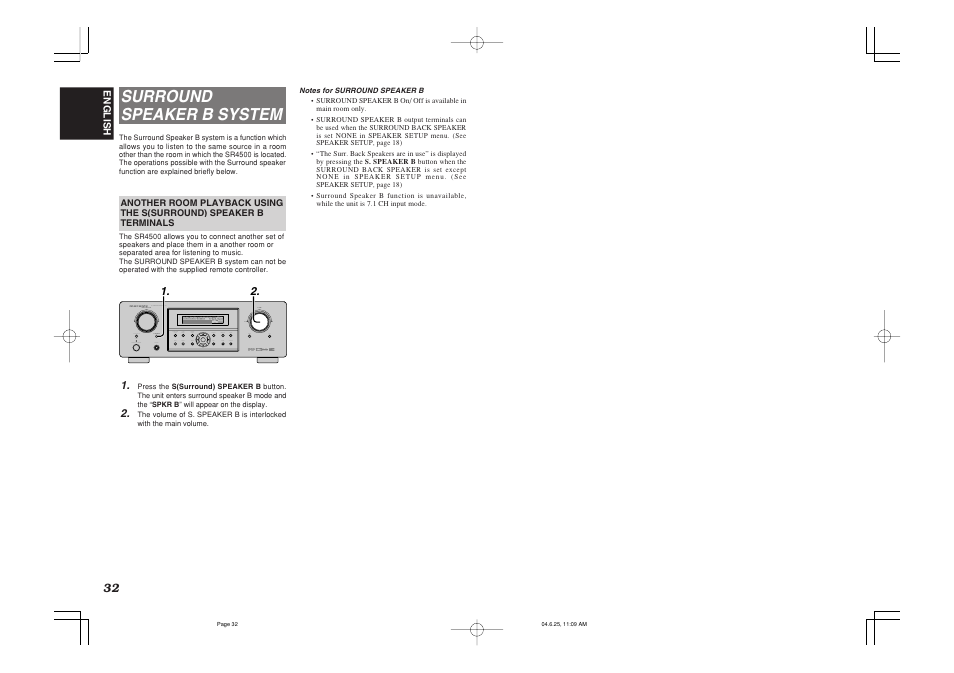 Surround speaker b system | Marantz SR4500 User Manual | Page 35 / 41