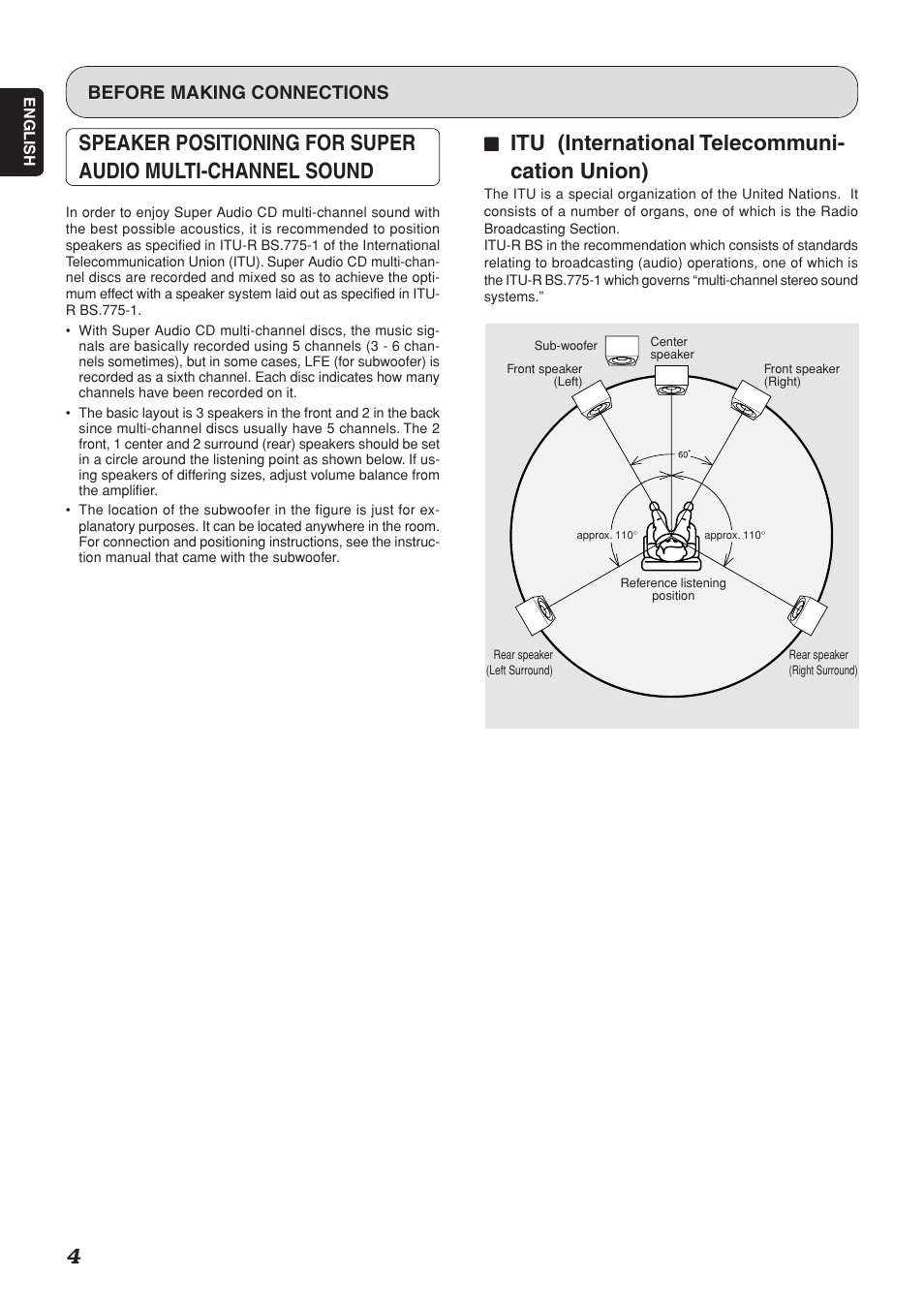 77 itu (international telecommuni- cation union), Before making connections | Marantz PM-15S1 User Manual | Page 8 / 28