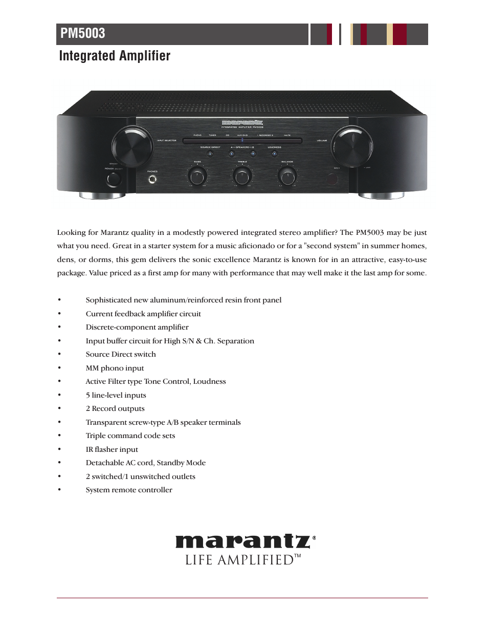 Marantz PM5003 User Manual | 2 pages