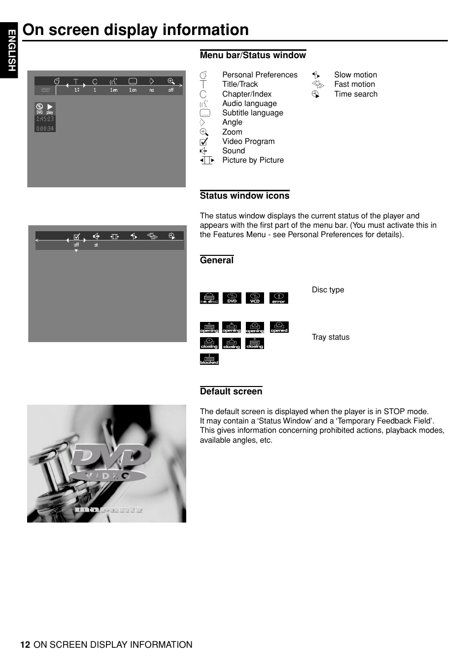 On screen display information | Marantz DV4100 User Manual | Page 10 / 35