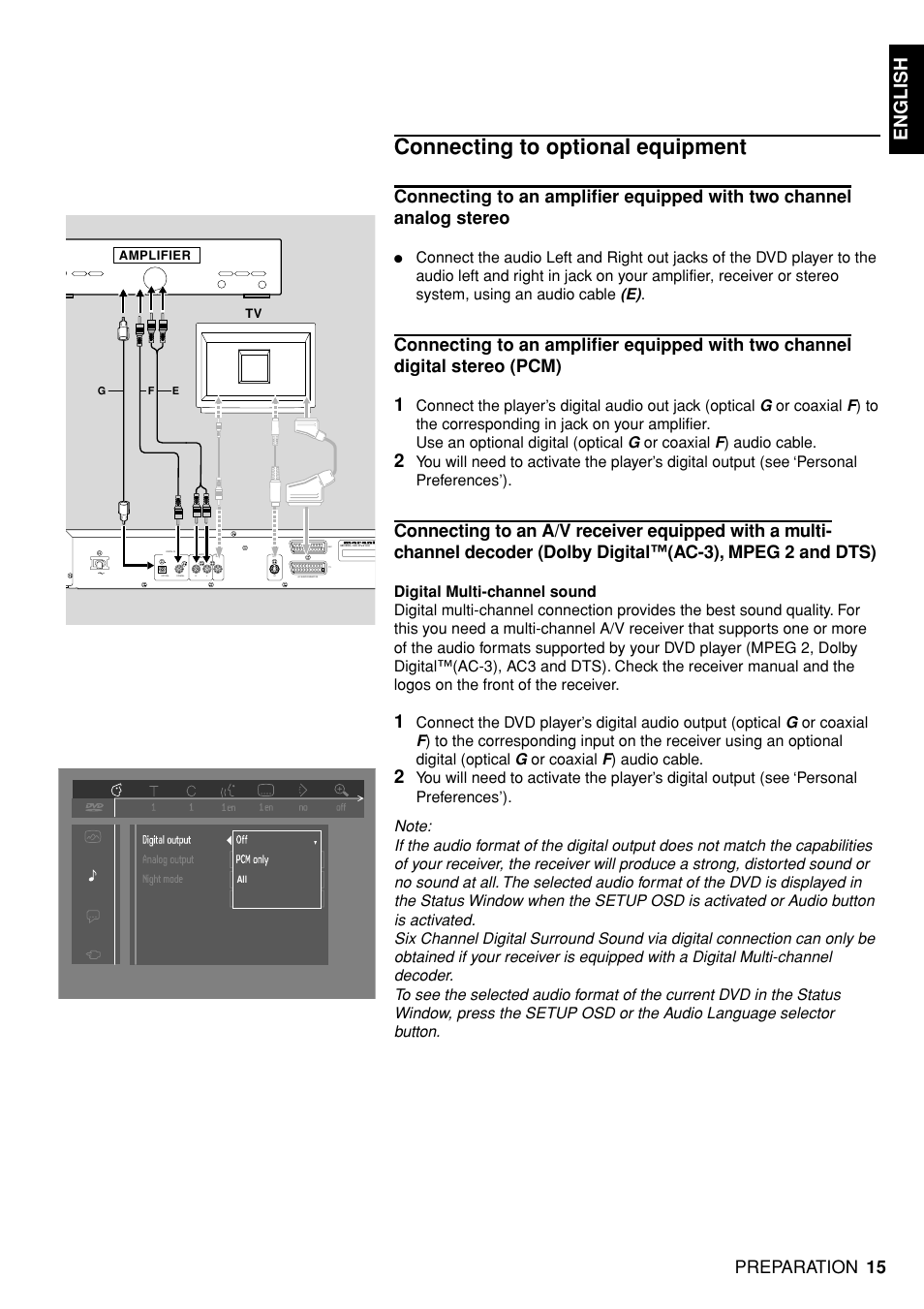 Connecting to optional equipment, English, Preparation | Marantz DV4100 User Manual | Page 13 / 35