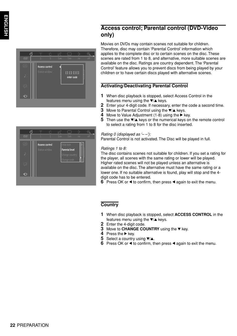 Access control; parental control (dvd-video only) | Marantz DV4100 User Manual | Page 20 / 35