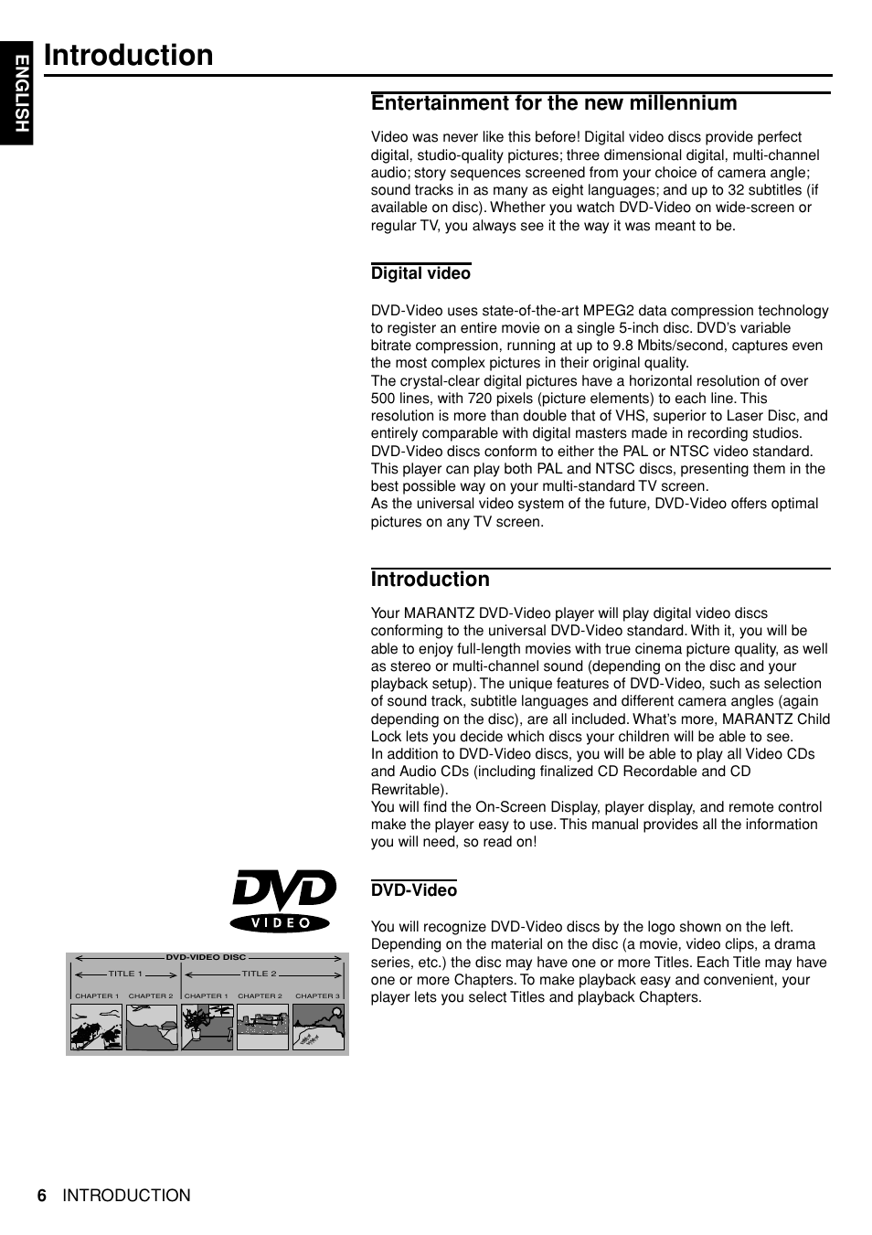 Entertainment for the new millennium, Introduction, English | Digital video, Dvd-video | Marantz DV4100 User Manual | Page 4 / 35
