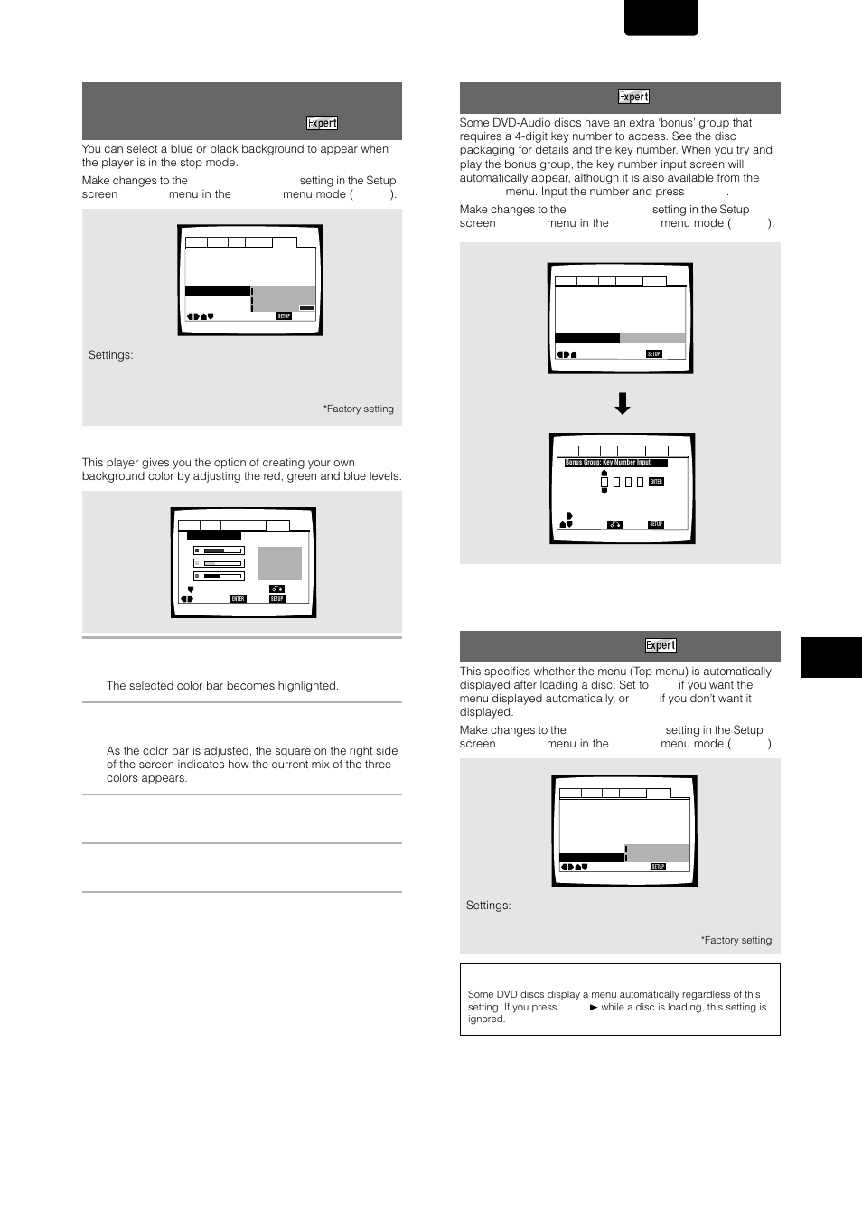 Changing the background color of the screen, Bonus group, Auto disc menu | English, Ad v anced functions, When “other” is selected | Marantz DV-12S1 User Manual | Page 47 / 69