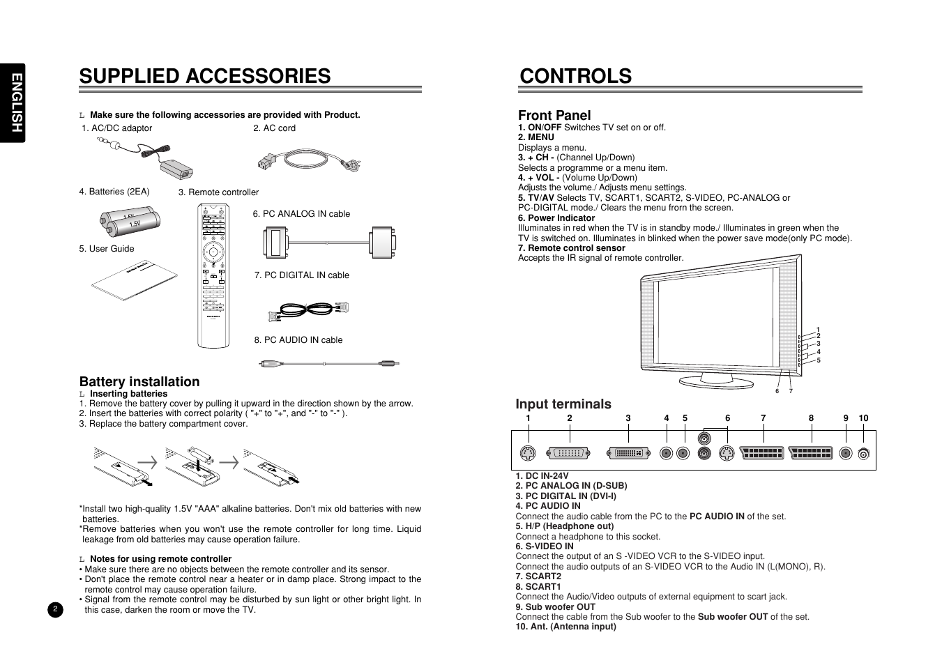 Controls, Supplied accessories | Marantz LC3050 User Manual | Page 6 / 17
