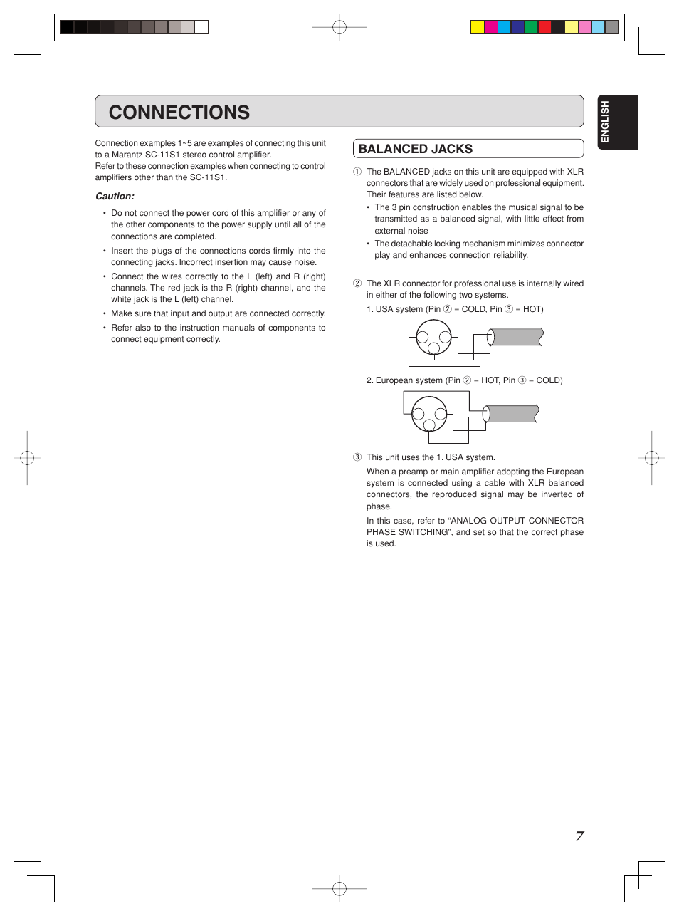 Connections, Balanced jacks | Marantz SM-1151 User Manual | Page 13 / 31