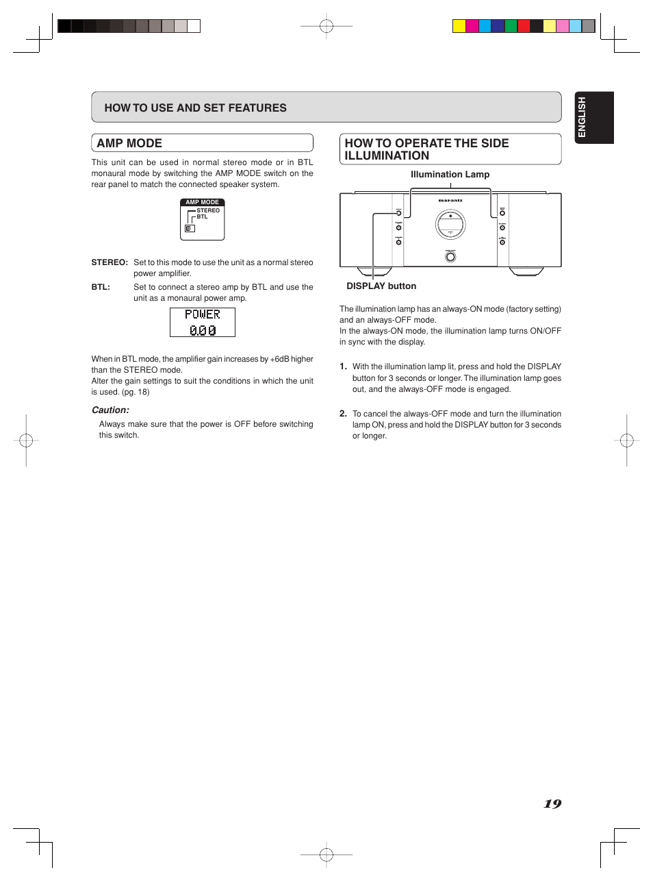 How to operate the side illumination, Amp mode | Marantz SM-1151 User Manual | Page 25 / 31