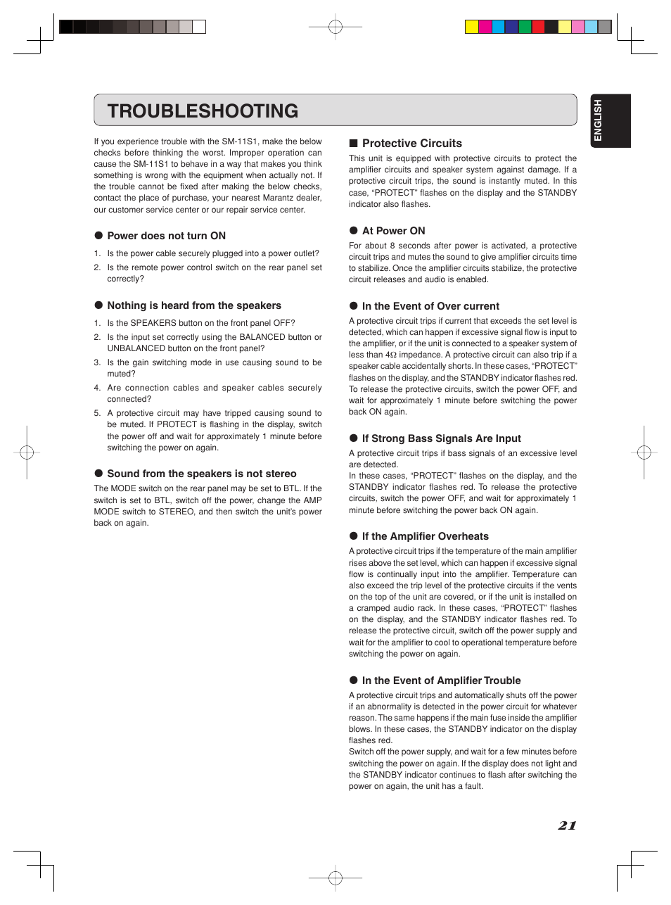 Troubleshooting | Marantz SM-1151 User Manual | Page 27 / 31