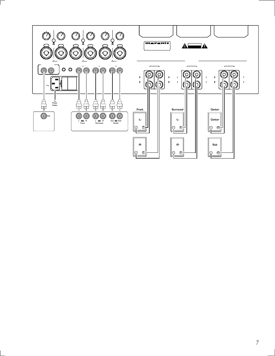 Speaker connections, Care and maintenance, Typical wiring diagram | Marantz MM9360 User Manual | Page 7 / 12