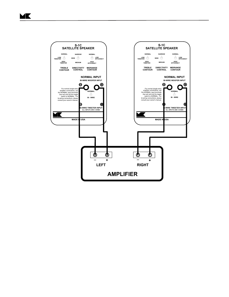 Amplifier, Figure 4 wiring with the s-1c, S-1c midrange contour switch | Left right, Page 11 | MK Sound S-1C User Manual | Page 11 / 20