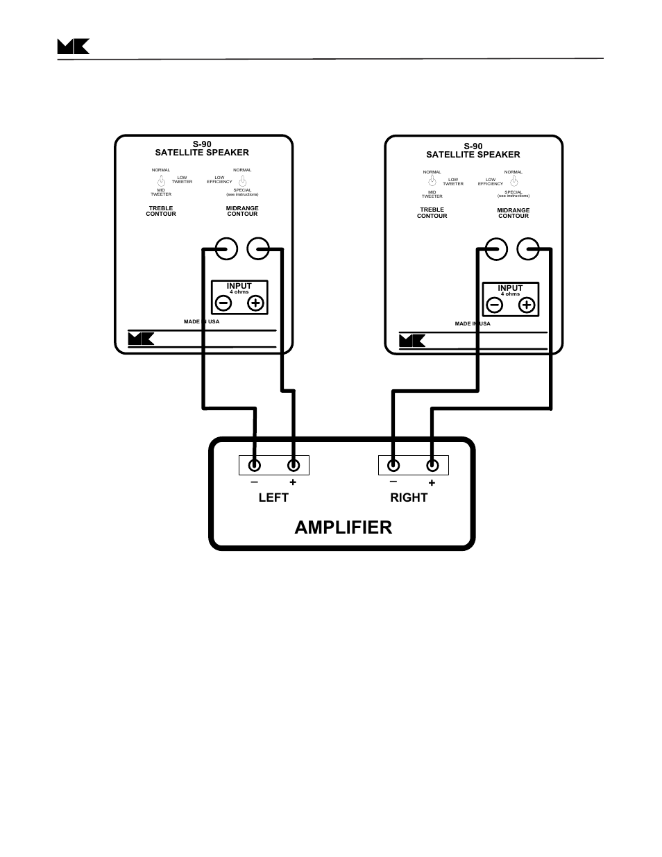 Amplifier, Figure 2 wiring with the s-90, S-90 treble contour switch | Left right, Page 7 | MK Sound S-1C User Manual | Page 7 / 20