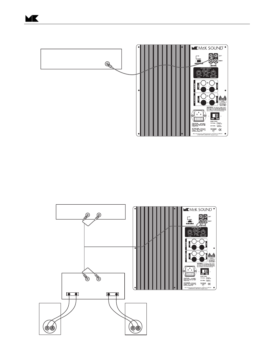 Figure 2 - connecting to a stereo amp or preamp, Subwoofer, Surround processor or receiver | MK Sound VX-850 User Manual | Page 6 / 15
