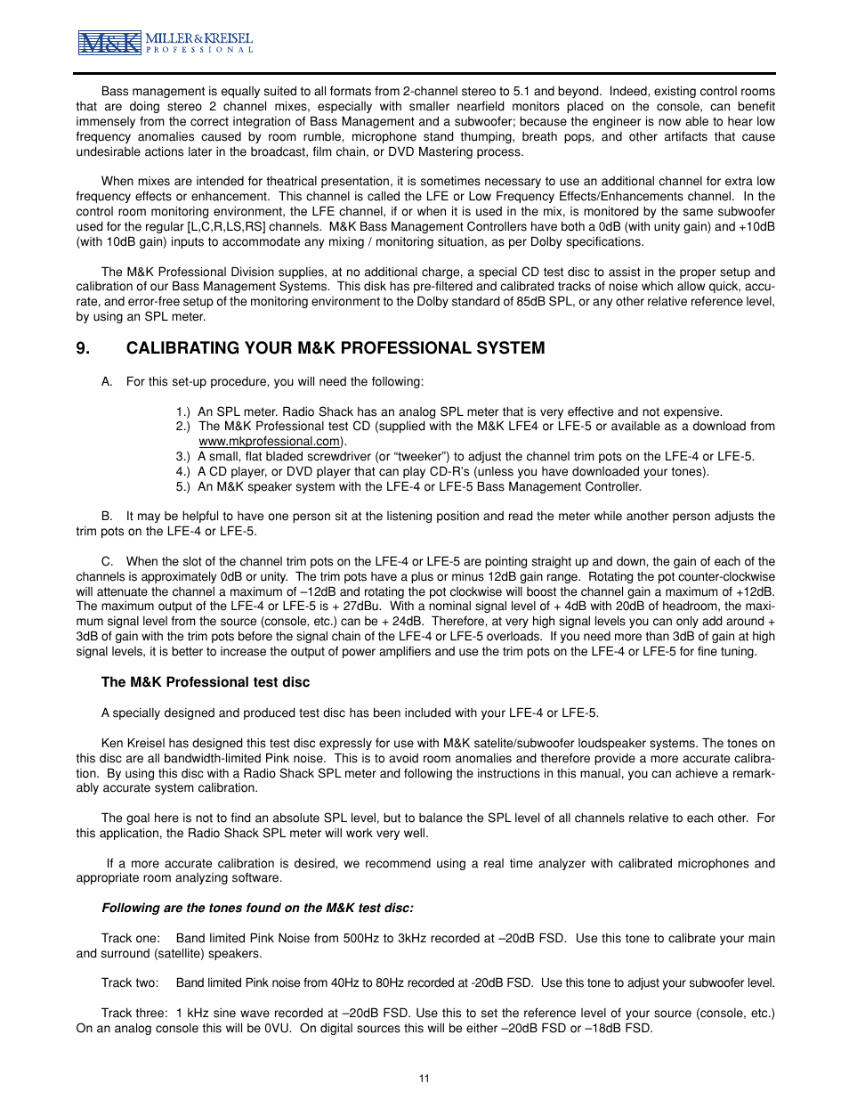 Calibrating your m&k professional system | MK Sound MPS-1611P User Manual | Page 11 / 14