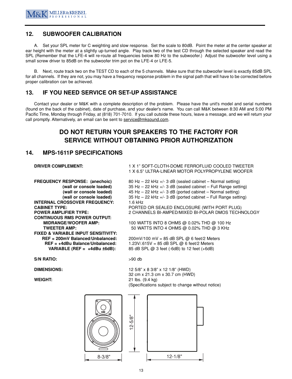 MK Sound MPS-1611P User Manual | Page 13 / 14