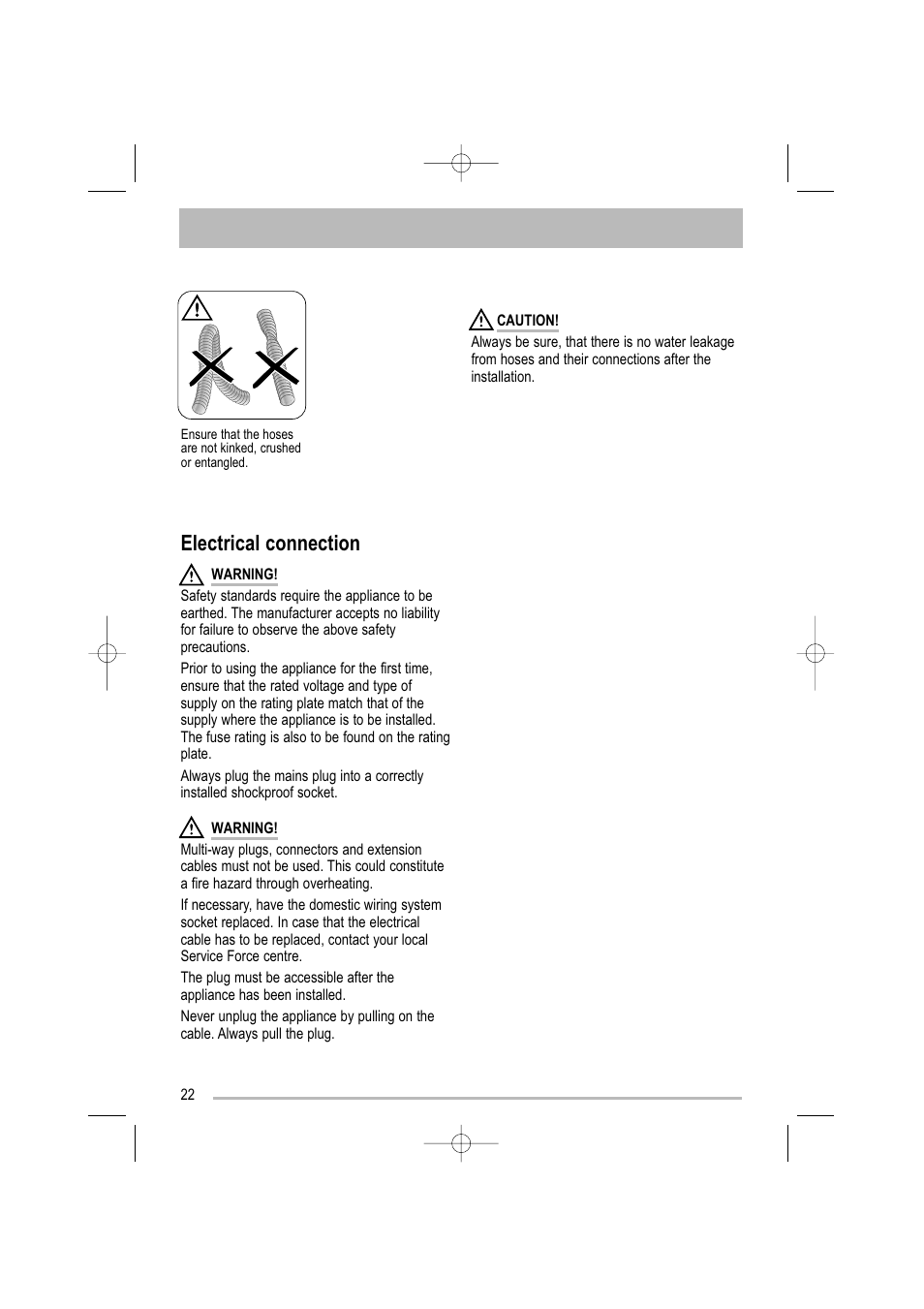 Electrical connection | Moffat MDW 542 User Manual | Page 22 / 28