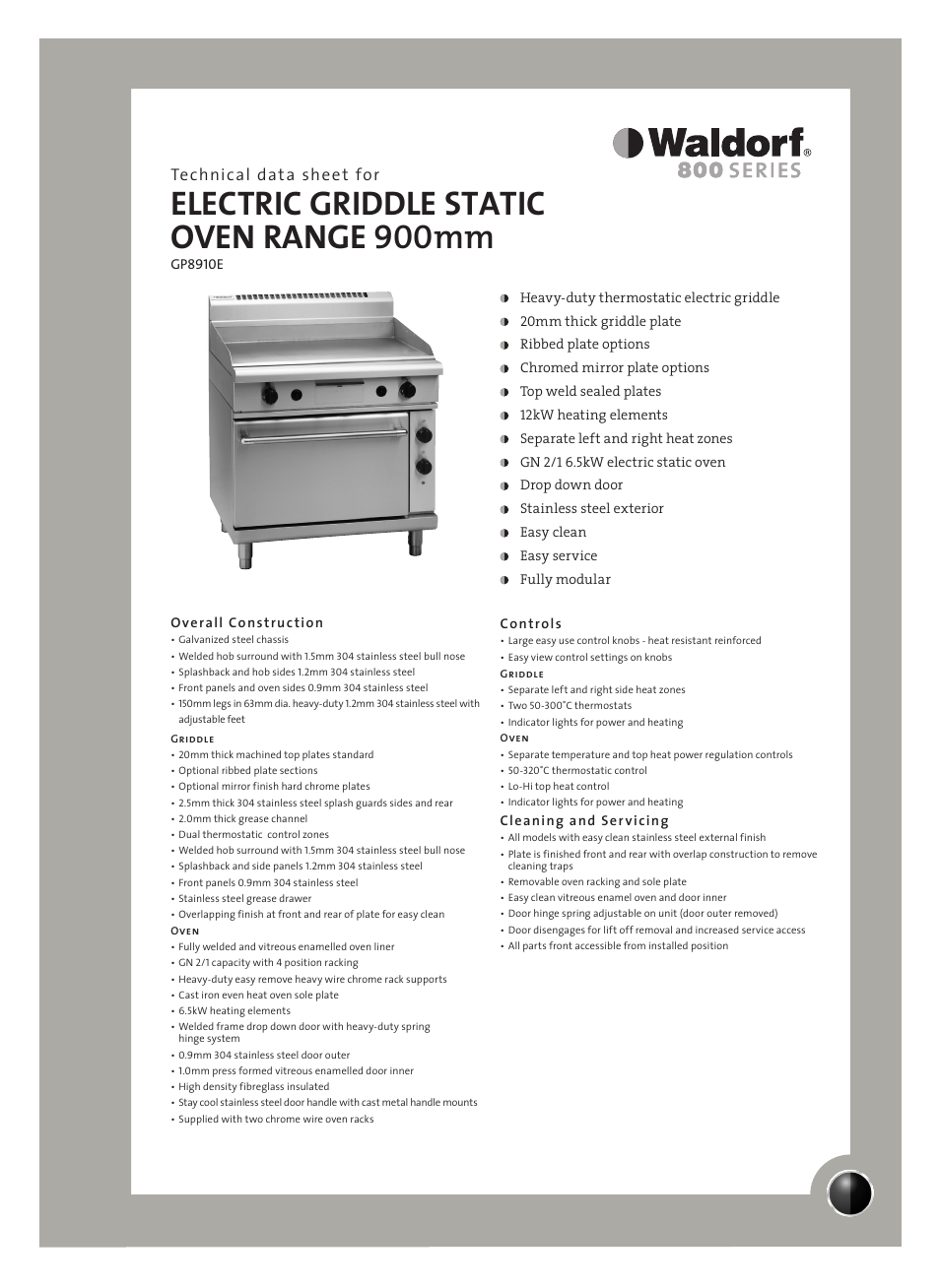 Moffat Waldorf GP8910E User Manual | 2 pages