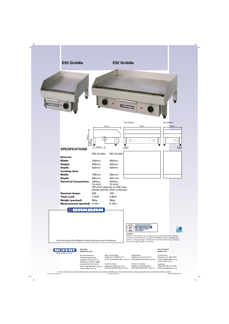 Moffat Bakbar E92 User Manual | 1 page