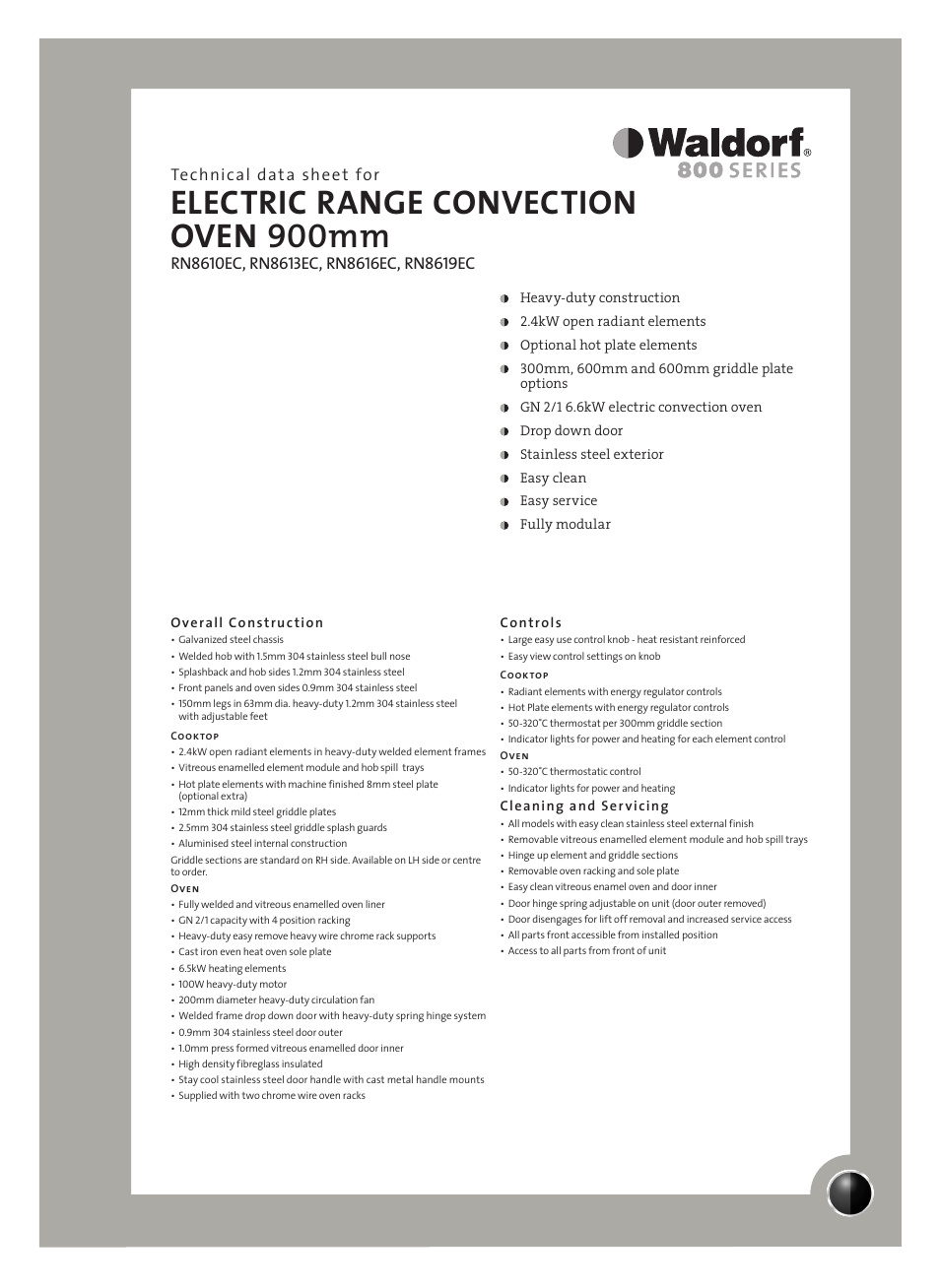 Moffat RN8619EC User Manual | 2 pages