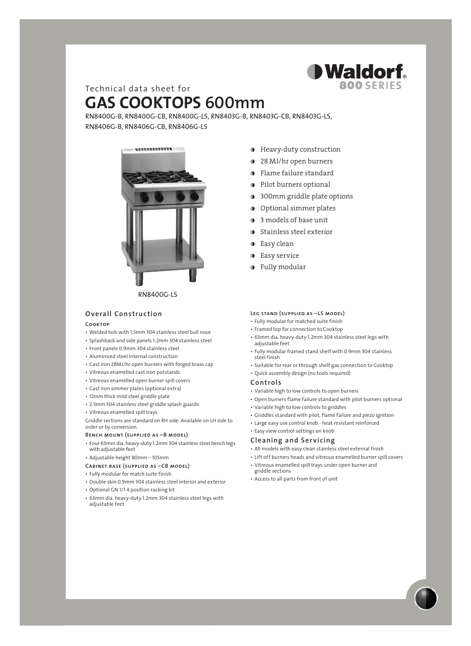 Moffat RN8403G-CB User Manual | 2 pages