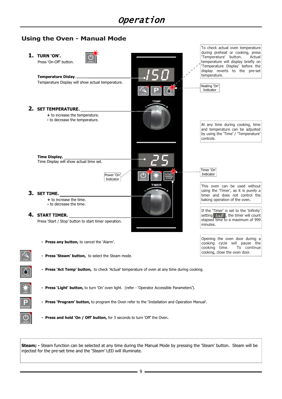 Operation, Using the oven - manual mode | Moffat BLUE SEAL E32D5 User Manual | Page 11 / 22