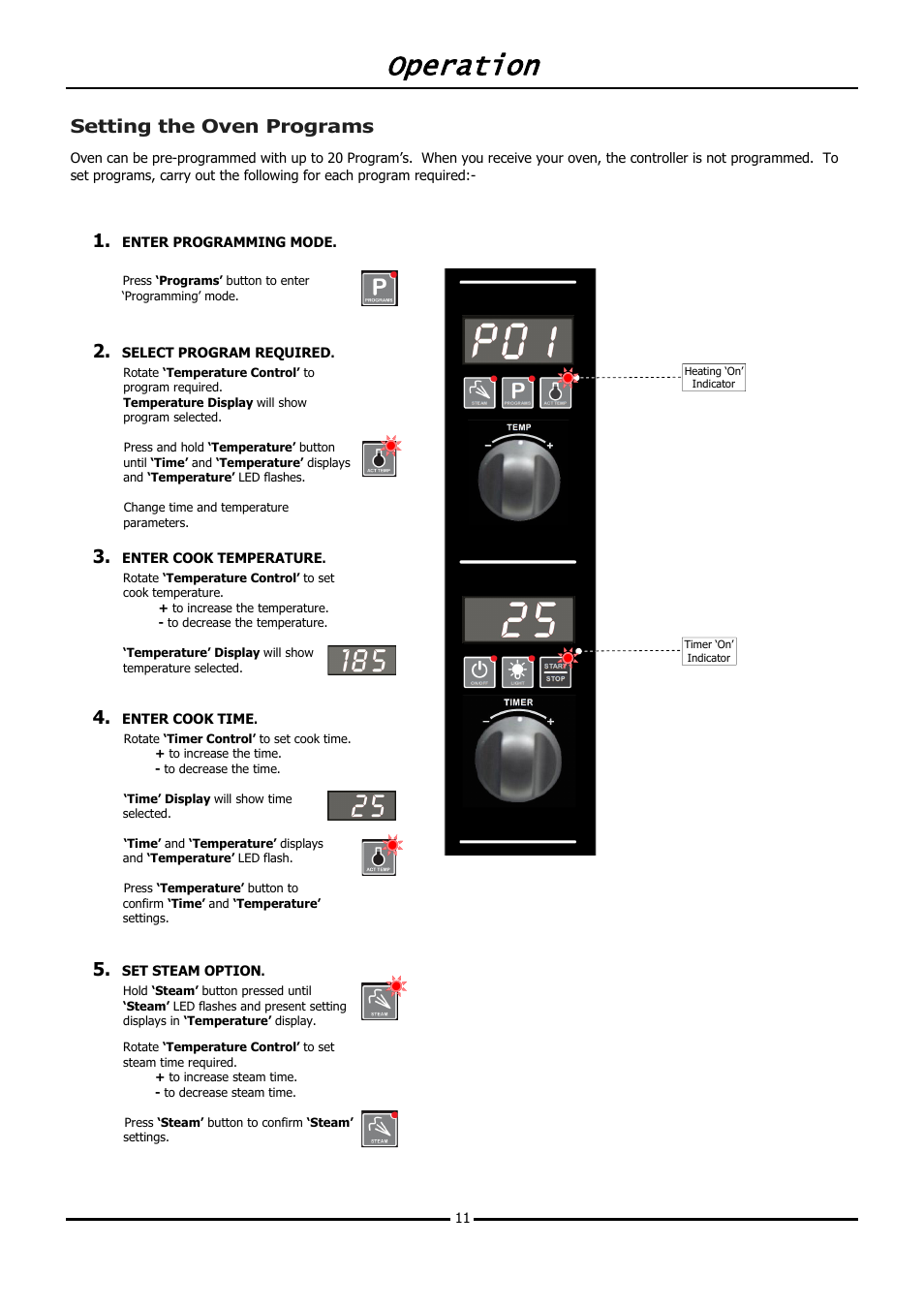 Operation, Setting the oven programs | Moffat BLUE SEAL E32D5 User Manual | Page 13 / 22