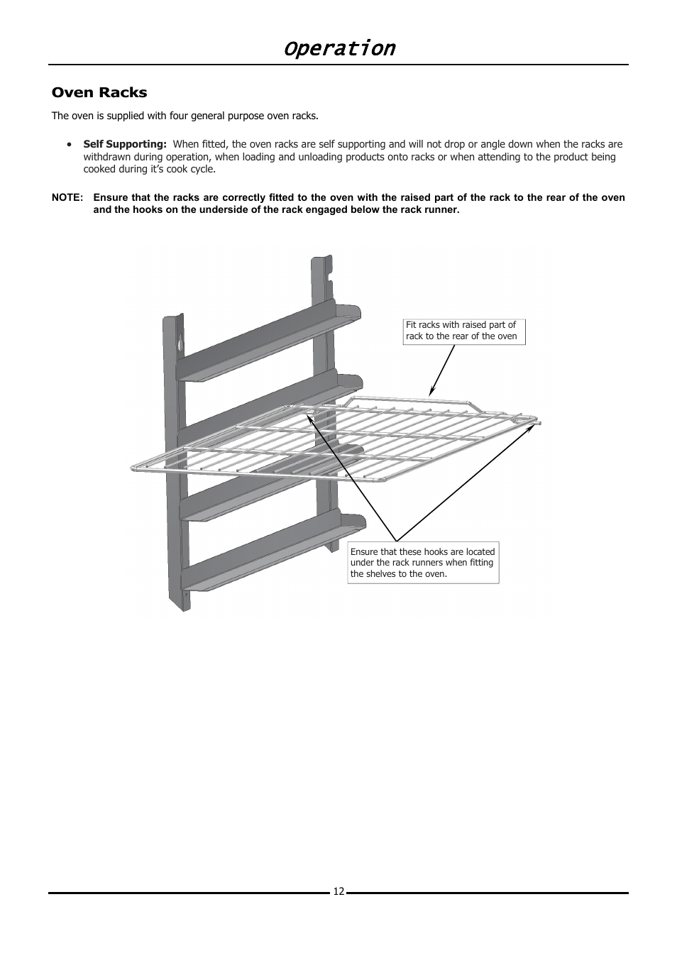 Operation, Oven racks | Moffat BLUE SEAL E32D5 User Manual | Page 14 / 22