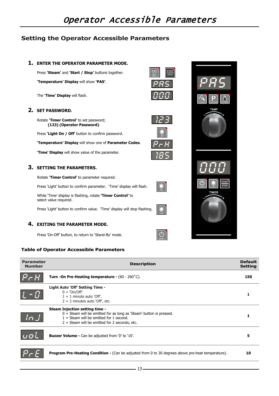 Operator accessible parameters, Setting the operator accessible parameters | Moffat BLUE SEAL E32D5 User Manual | Page 15 / 22