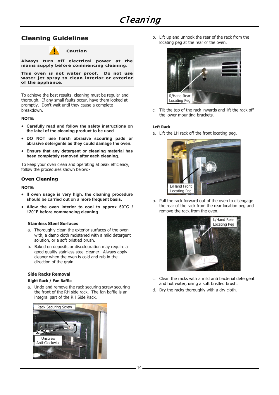 Cleaning, Cleaning guidelines | Moffat BLUE SEAL E32D5 User Manual | Page 16 / 22
