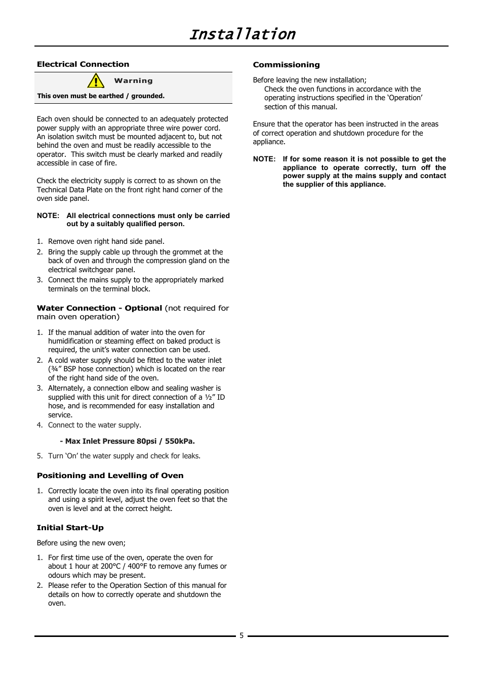 Installation | Moffat BLUE SEAL E32D5 User Manual | Page 7 / 22