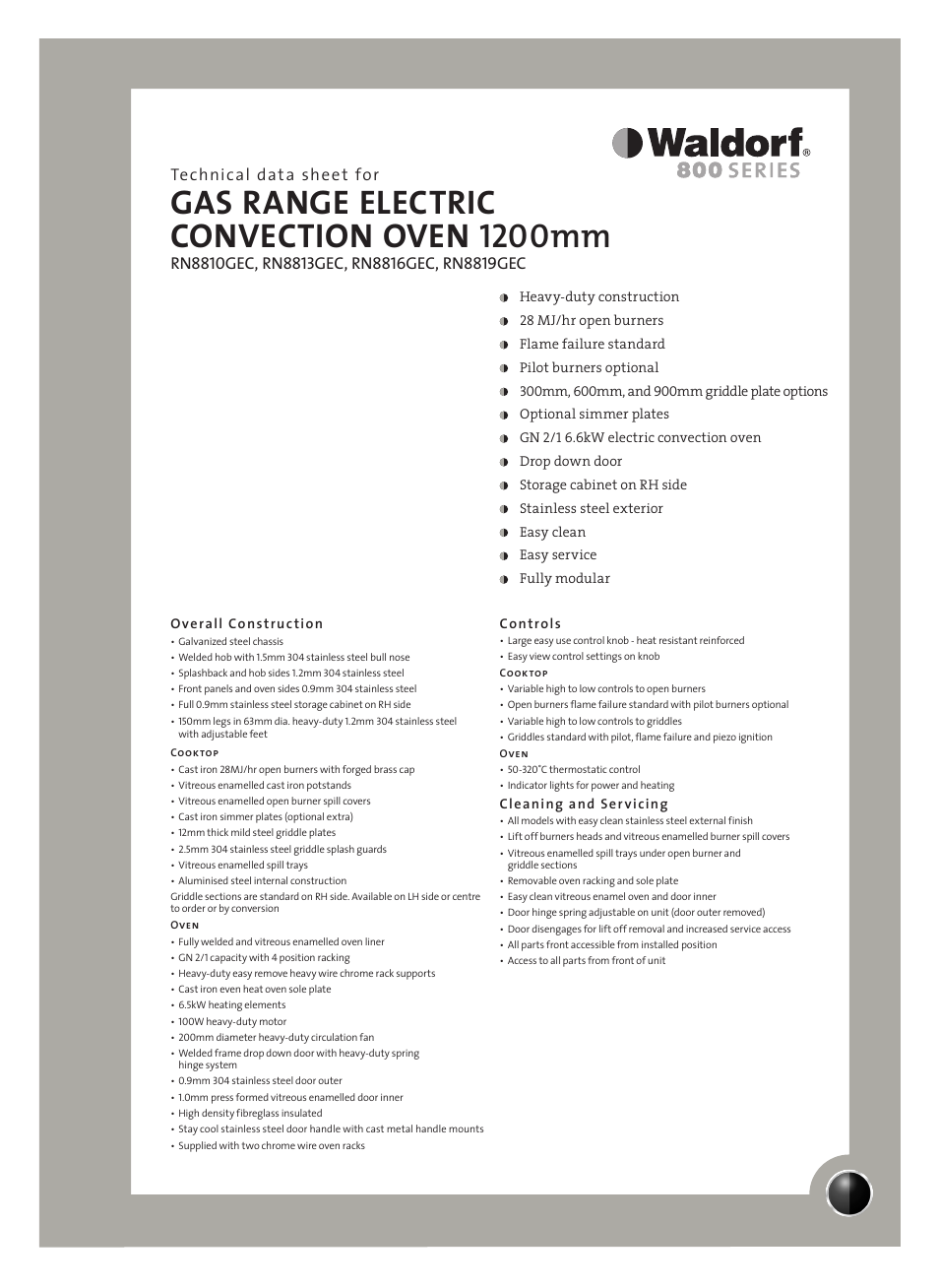 Moffat Waldorf RN8810GEC User Manual | 2 pages